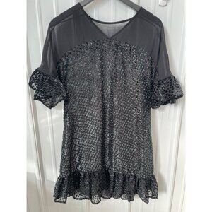 Anthropologie Amandi Lucinda Textured Tunic Dress Womens XS Black Teal Cocktail